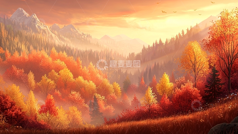高清大图下载【趣麦麦图】秋日山林金黄风景