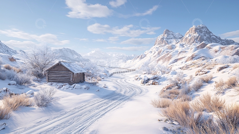 高清大图下载【趣麦麦图】雪山中的小屋