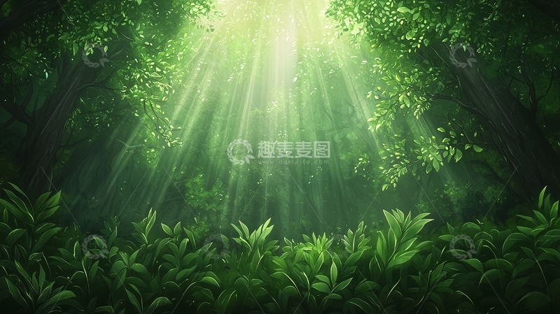 高清大图下载【趣麦麦图】森林阳光穿透绿叶