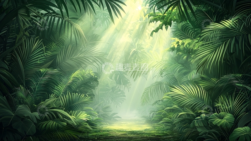 高清大图下载【趣麦麦图】阳光穿透热带雨林