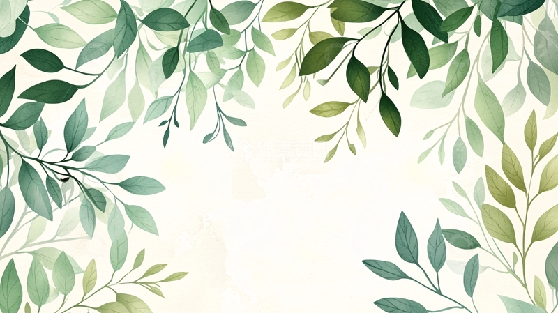 高清大图下载【趣麦麦图】绿色树叶水彩背景