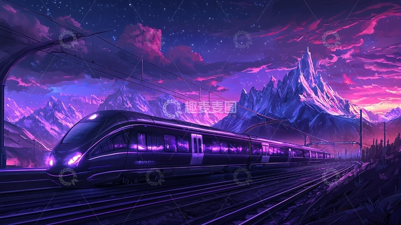 高清大图下载【趣麦麦图】夜色下的未来列车