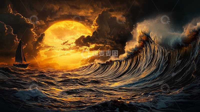 高清大图下载【趣麦麦图】海面波涛汹涌