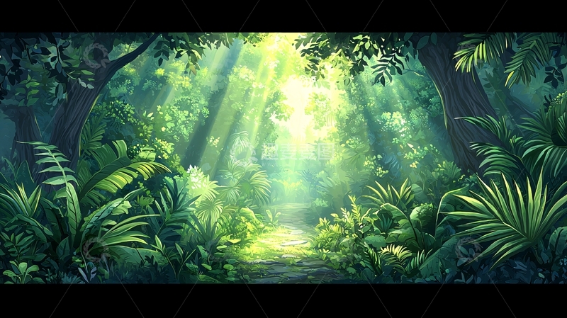 高清大图下载【趣麦麦图】茂密森林阳光穿透树叶