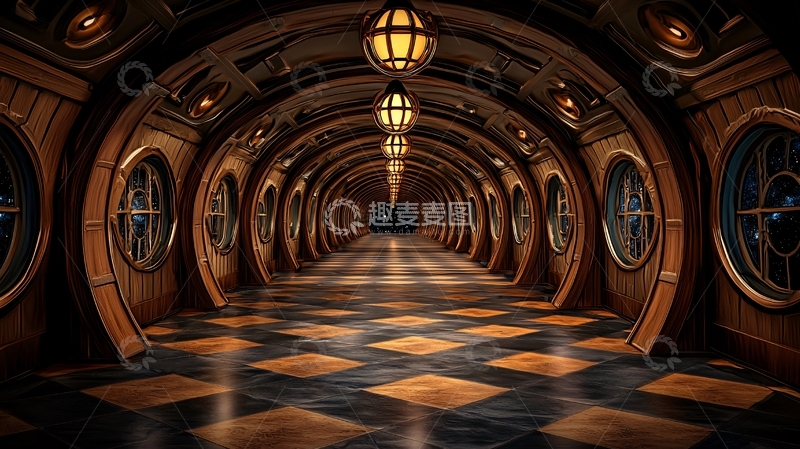 高清大图下载【趣麦麦图】科幻复古隧道灯光幽暗