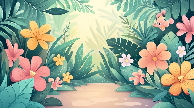 高清大图下载【趣麦麦图】鲜花绿叶围绕的小径