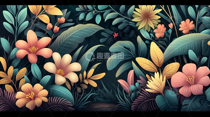 高清大图下载【趣麦麦图】繁茂花卉与绿叶的艺术画面