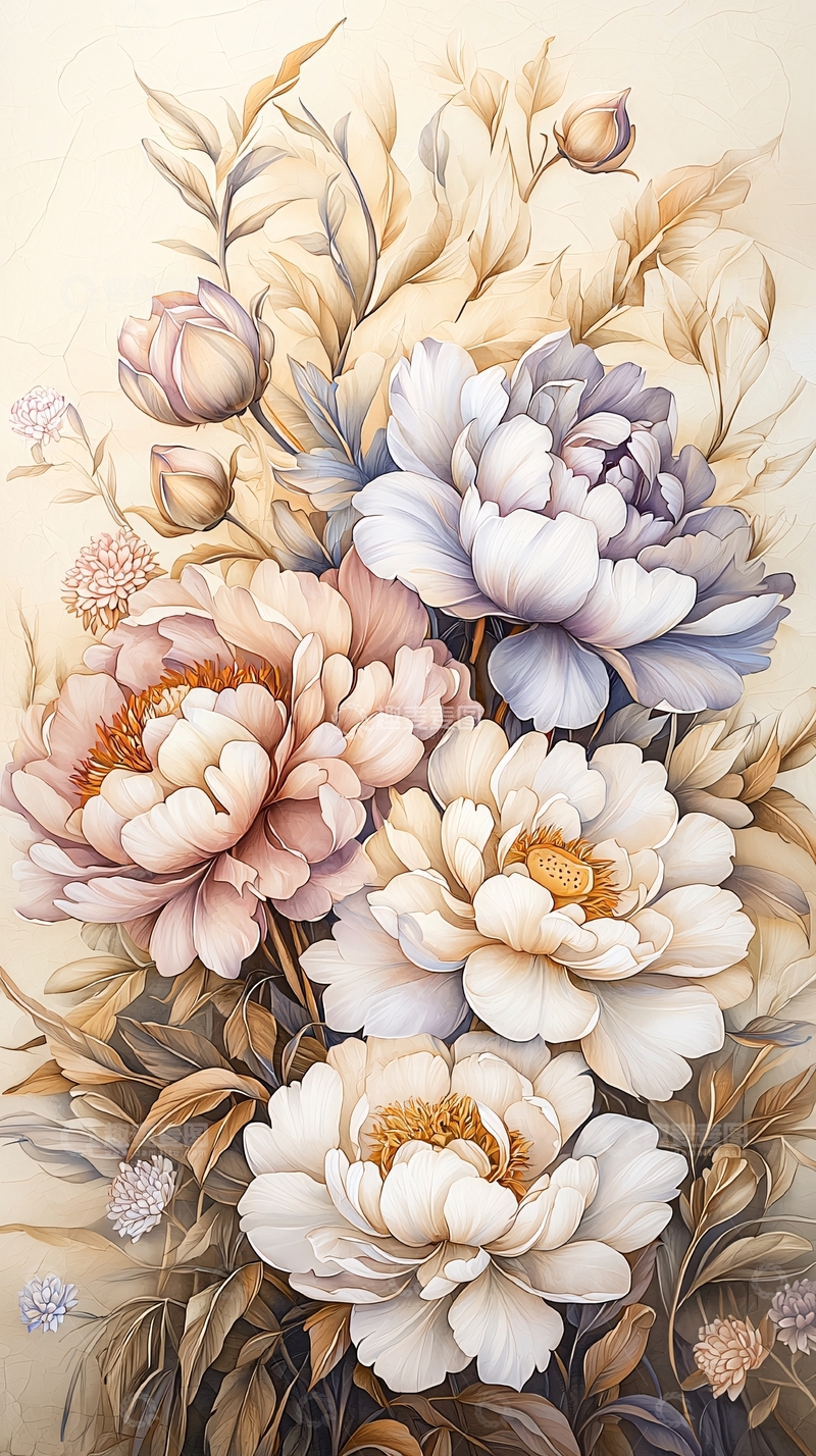 高清大图下载【趣麦麦图】淡雅水彩风牡丹花束
