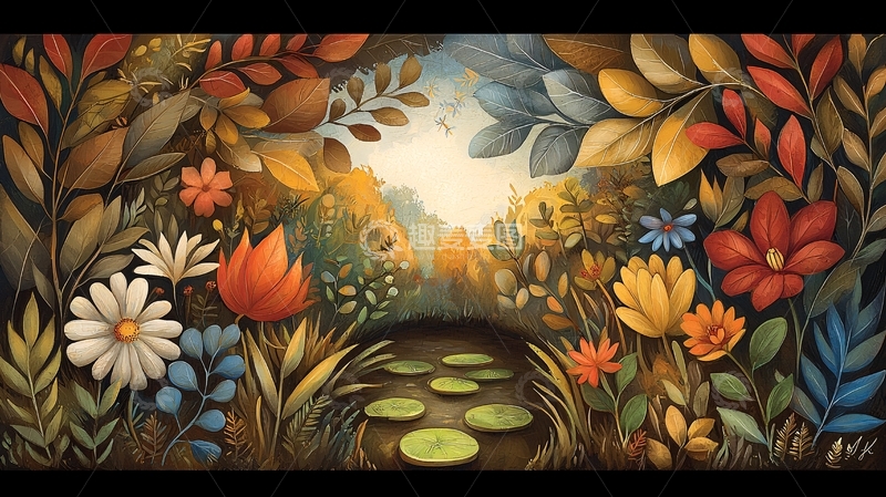 高清大图下载【趣麦麦图】鲜花盛开的艺术花园小径