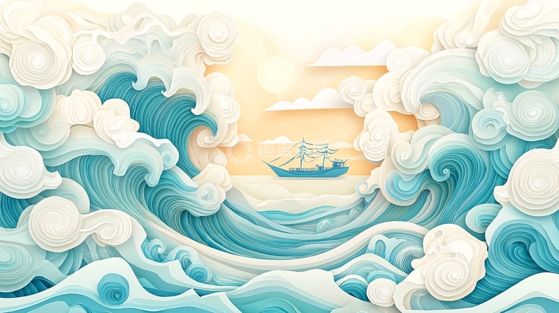 高清大图下载【趣麦麦图】水彩风格的波涛汹涌