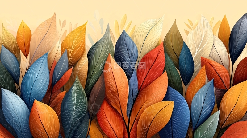 高清大图下载【趣麦麦图】彩色叶片创意背景