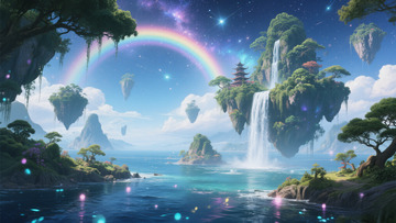 星河下的梦幻悬浮仙岛