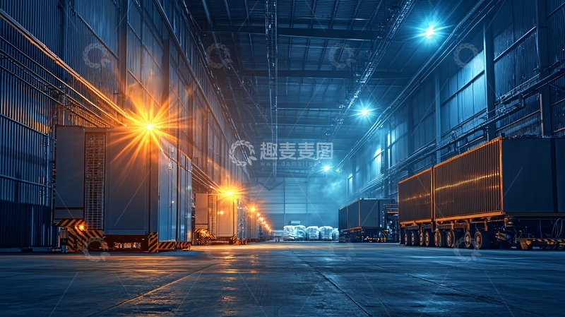 高清大图下载【趣麦麦图】工业仓库内部的灯光