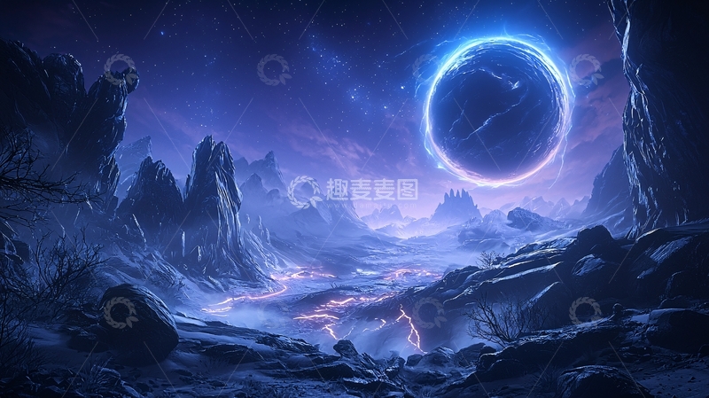 高清大图下载【趣麦麦图】奇幻星空下的异星地貌