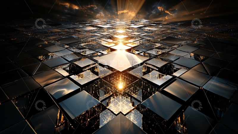 高清大图下载【趣麦麦图】金属质感方块未来世界