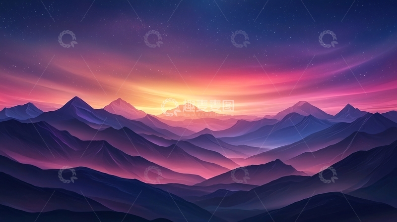 高清大图下载【趣麦麦图】紫色山脉日落时分