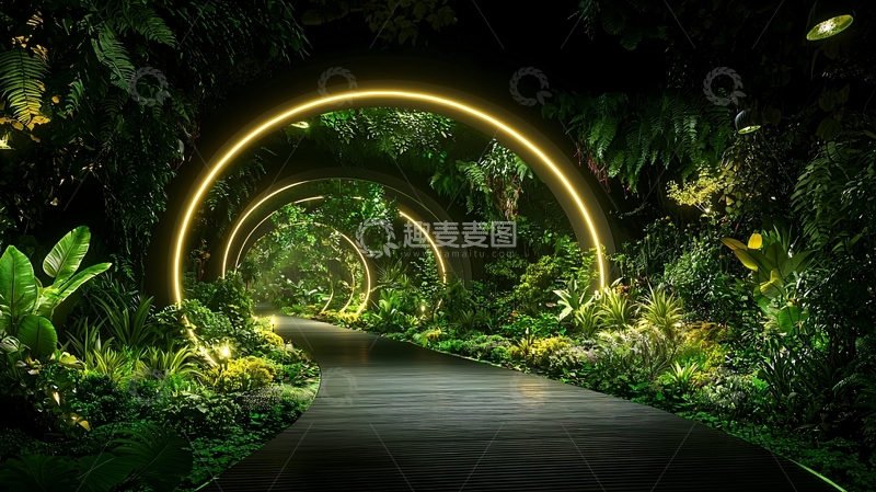 高清大图下载【趣麦麦图】绿色植物环绕的发光拱门