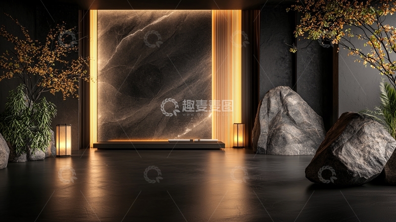 高清大图下载【趣麦麦图】黑色大理石背景金色光效