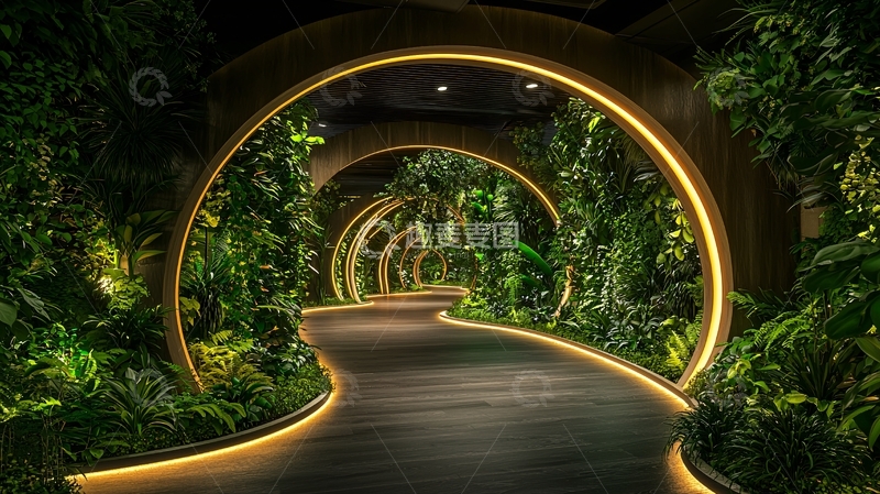 高清大图下载【趣麦麦图】绿色植物环绕的隧道
