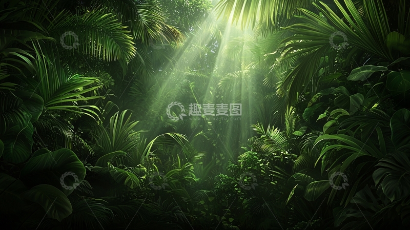 高清大图下载【趣麦麦图】阳光穿透茂密的热带雨林