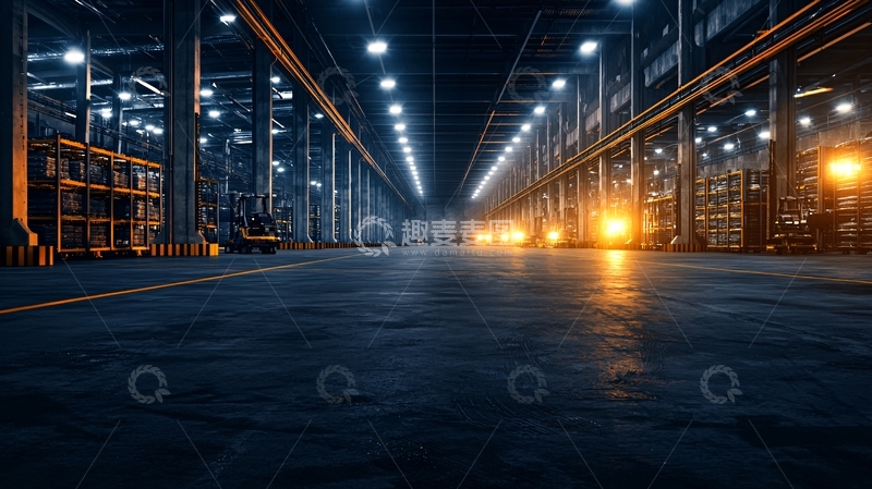 高清大图下载【趣麦麦图】宽阔的仓库内部夜景