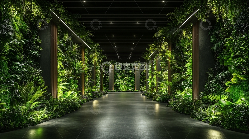 高清大图下载【趣麦麦图】绿色植物环绕的通道