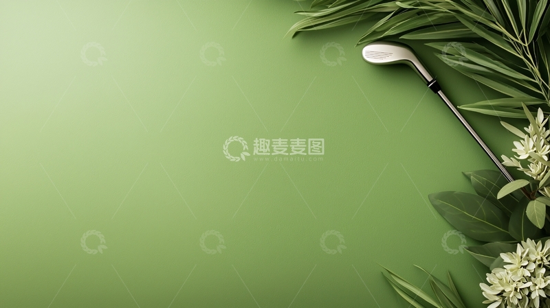 高清大图下载【趣麦麦图】绿色背景高尔夫球杆