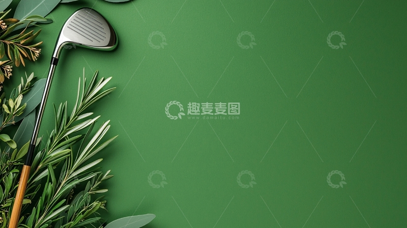 高清大图下载【趣麦麦图】高尔夫球杆与绿色植物