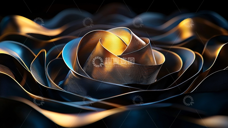 高清大图下载【趣麦麦图】金色光芒流动抽象曲线