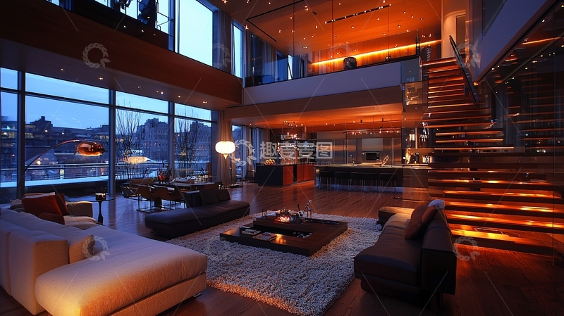 高清大图下载【趣麦麦图】豪华客厅夜景