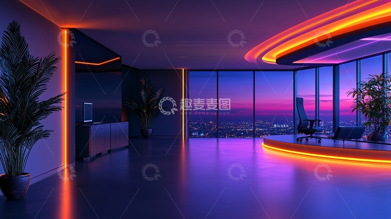 高清大图下载【趣麦麦图】绚丽夜景的未来主义房间