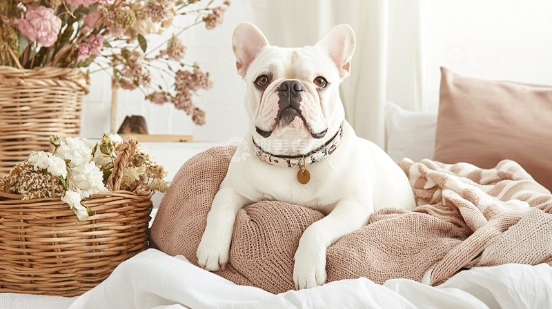 高清大图下载【趣麦麦图】法斗慵懒地趴在枕头上