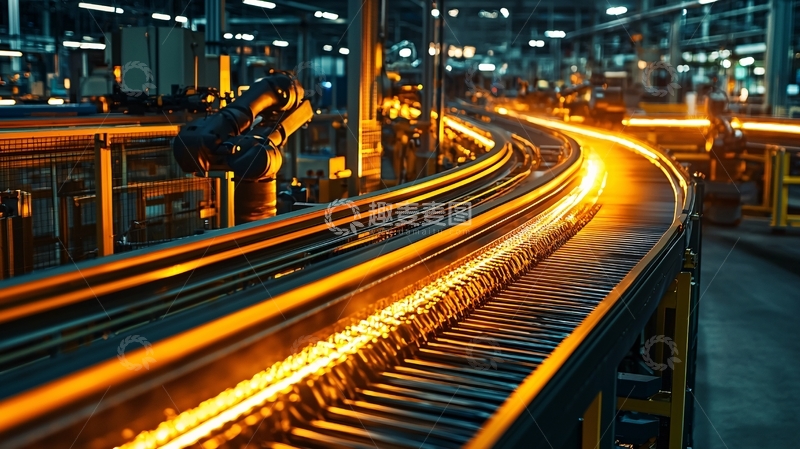 高清大图下载【趣麦麦图】炽热的金属在传送带上