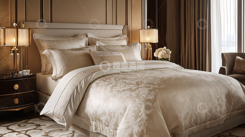 高清大图下载【趣麦麦图】豪华卧室的床铺摆设