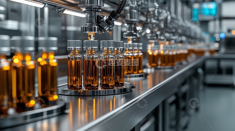 高清大图下载【趣麦麦图】瓶装液体在传送带上