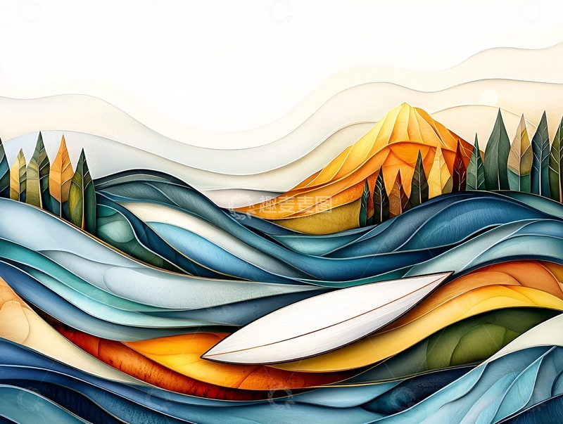 高清大图下载【趣麦麦图】波浪层叠的山水风景画