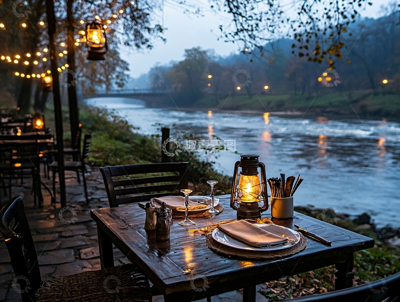 高清大图下载【趣麦麦图】河边咖啡馆高清图片