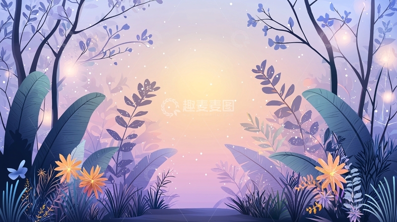 高清大图下载【趣麦麦图】梦幻紫色森林童话背景