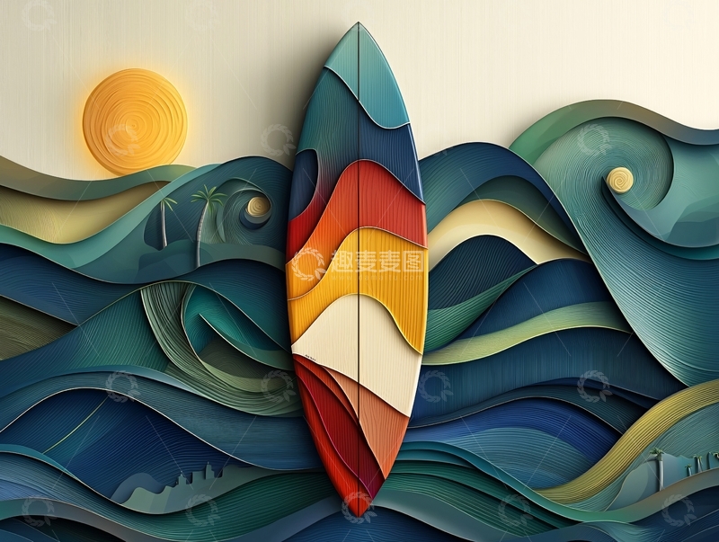 高清大图下载【趣麦麦图】冲浪板在海浪上