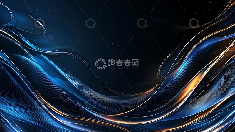 高清大图下载【趣麦麦图】抽象蓝色光线曲线背景