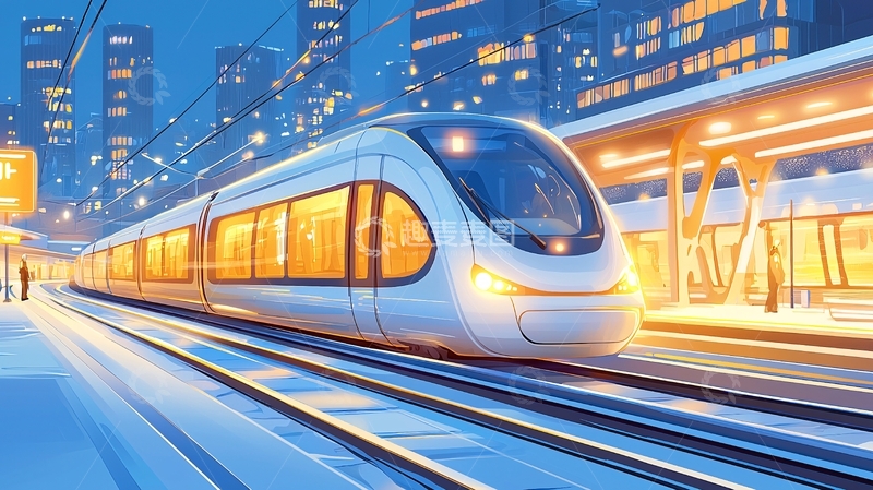 高清大图下载【趣麦麦图】现代高速列车停靠在车站