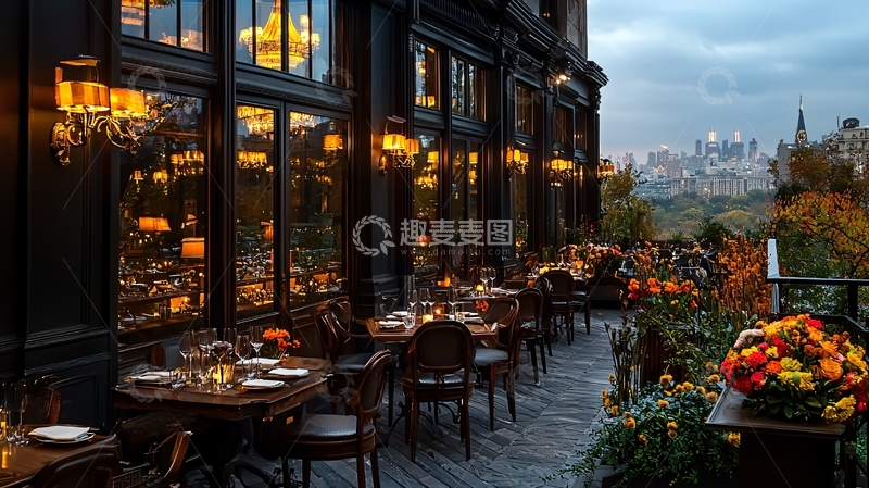高清大图下载【趣麦麦图】傍晚餐厅露台