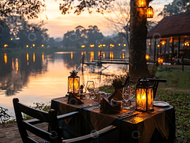 高清大图下载【趣麦麦图】浪漫湖畔烛光晚餐