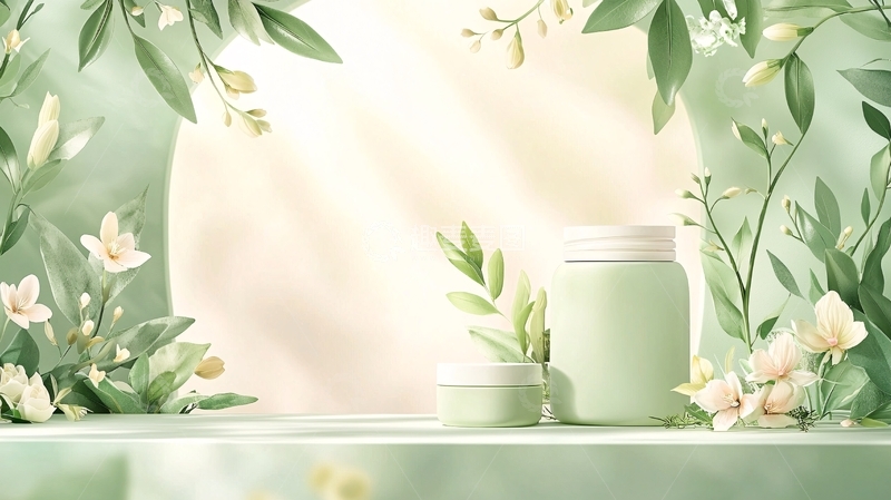 高清大图下载【趣麦麦图】清新绿色护肤品展示