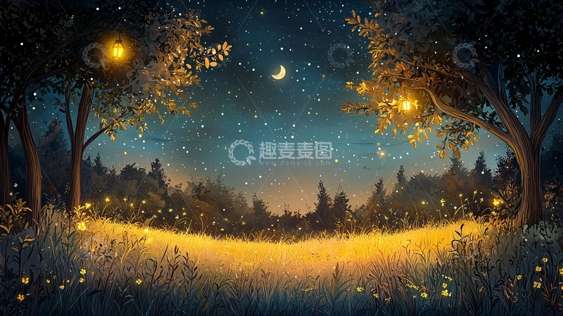 高清大图下载【趣麦麦图】星空下的田野