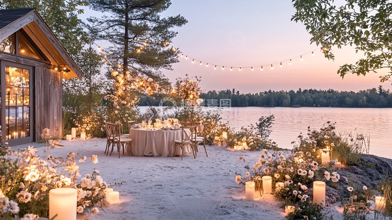 高清大图下载【趣麦麦图】浪漫湖畔小屋婚礼场景