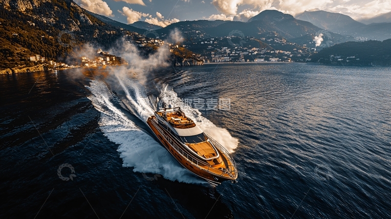 高清大图下载【趣麦麦图】湖上行驶的豪华游艇