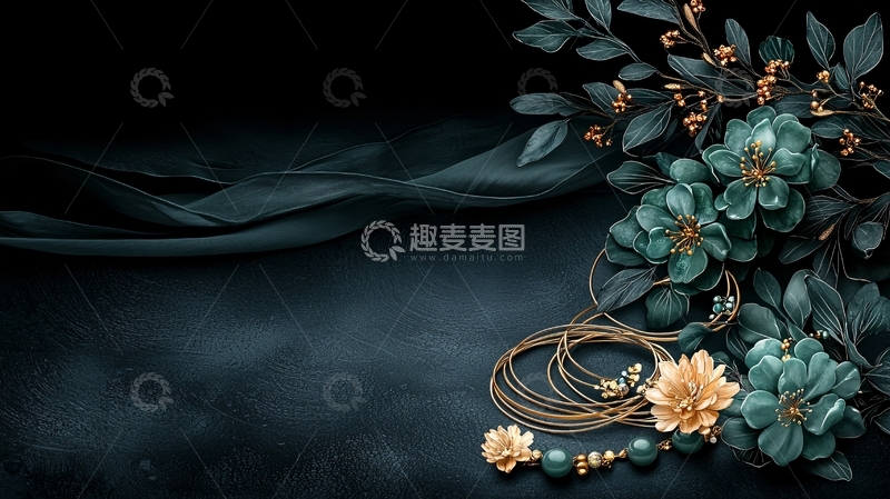 高清大图下载【趣麦麦图】深色背景下的花朵珠宝
