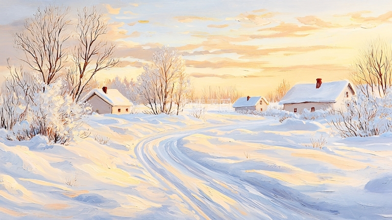 高清大图下载【趣麦麦图】雪后乡村日出美景