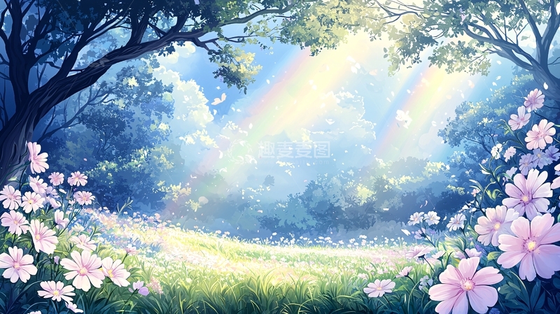 高清大图下载【趣麦麦图】梦幻森林光线花朵